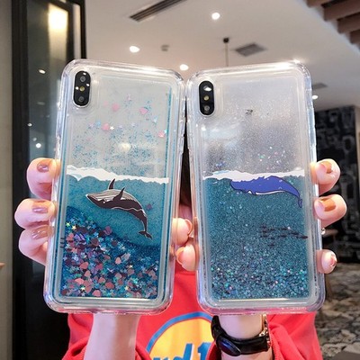 Quicksand Whale Case For Various Phone Bling Liquid Glitter Cartoon Soft Cover