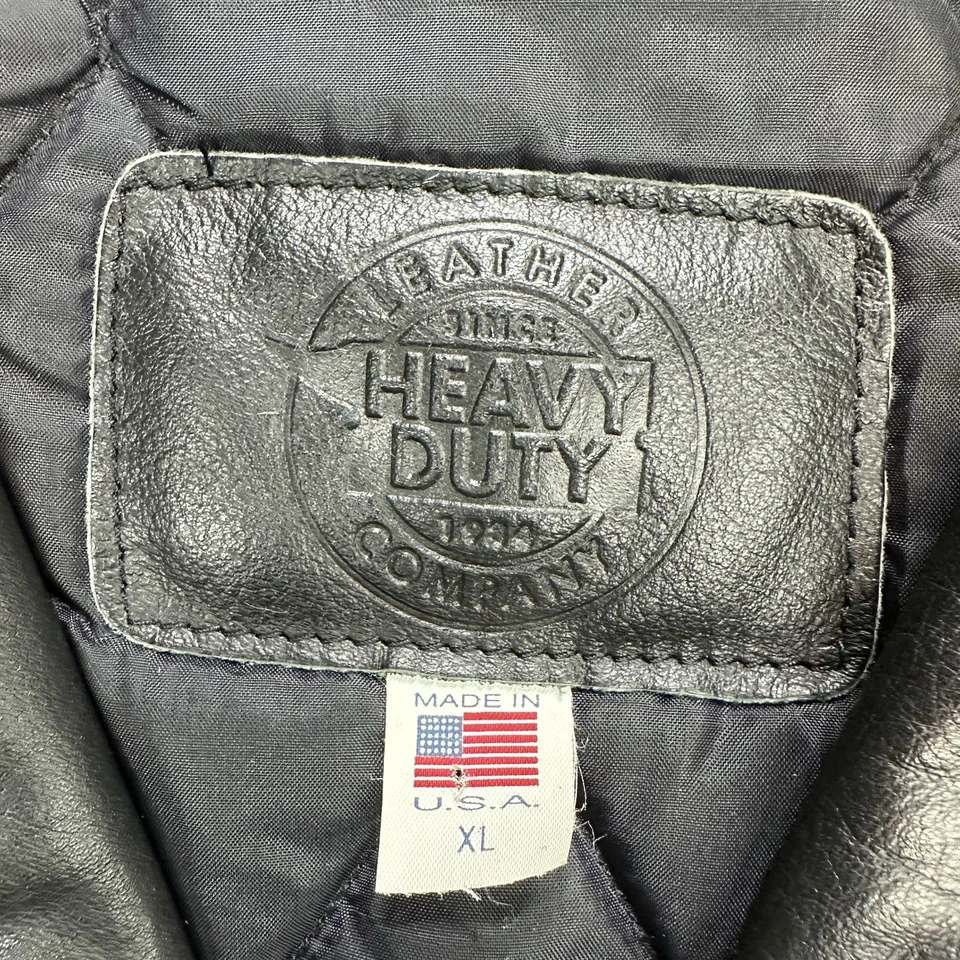 Chaqueta de cuero de alta resistencia vintage XL hecha en EE. UU. negra motociclista Foto 3 de 4