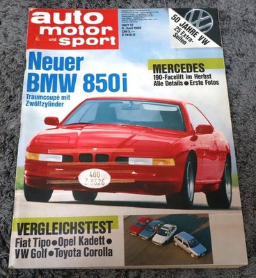 AMS 12/1988 BMW 850i, Opel Kadett E, VW Golf II, Mercedes 190 W 201 Facelift