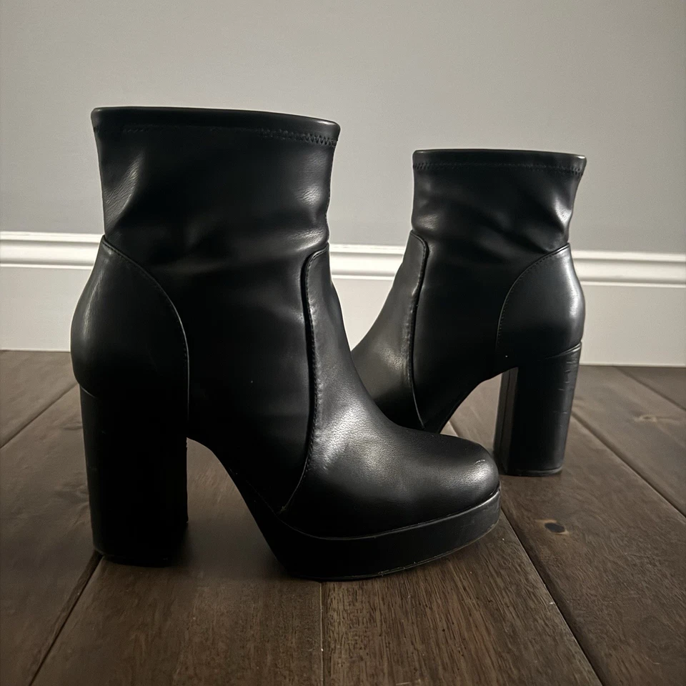 House of Harlow 1960 Negro Plataforma Tacón Grueso Cremallera Botines 8 Foto 2 de 4