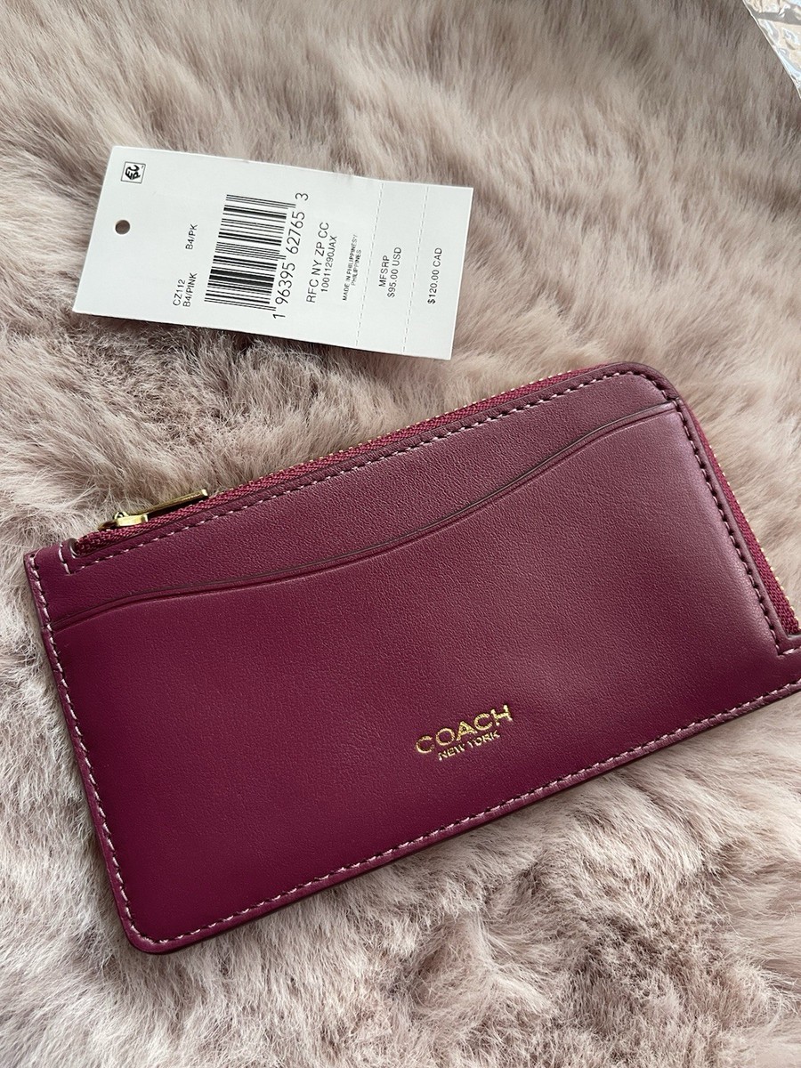 🩷Coach New York Zip Card Case - CZ112 Pink Refined Calf Leather