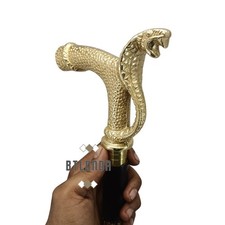 Vintage Antique Style Walking Cane Wooden Walking Stick Golden Cobra Handle Gift