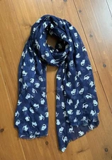 Navy Blue Lightweight Topshop Scarf Shawl With Cat Pattern