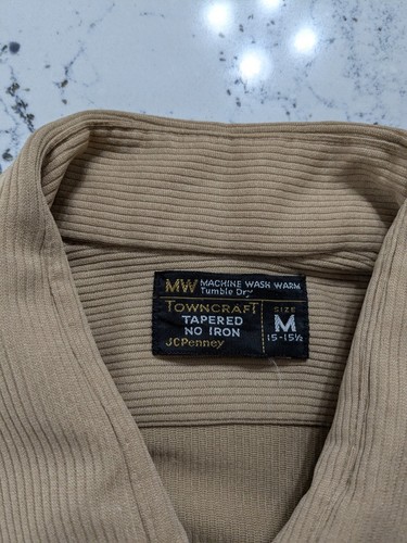 Vintage 70's 80's JC Penney Men's Polyester Blend Tan Button Shirt Disco - Picture 6 of 9