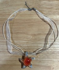 Murano-Style Sea Urchin in a Glass Starfish Pendant Necklace Perfect for Summer 