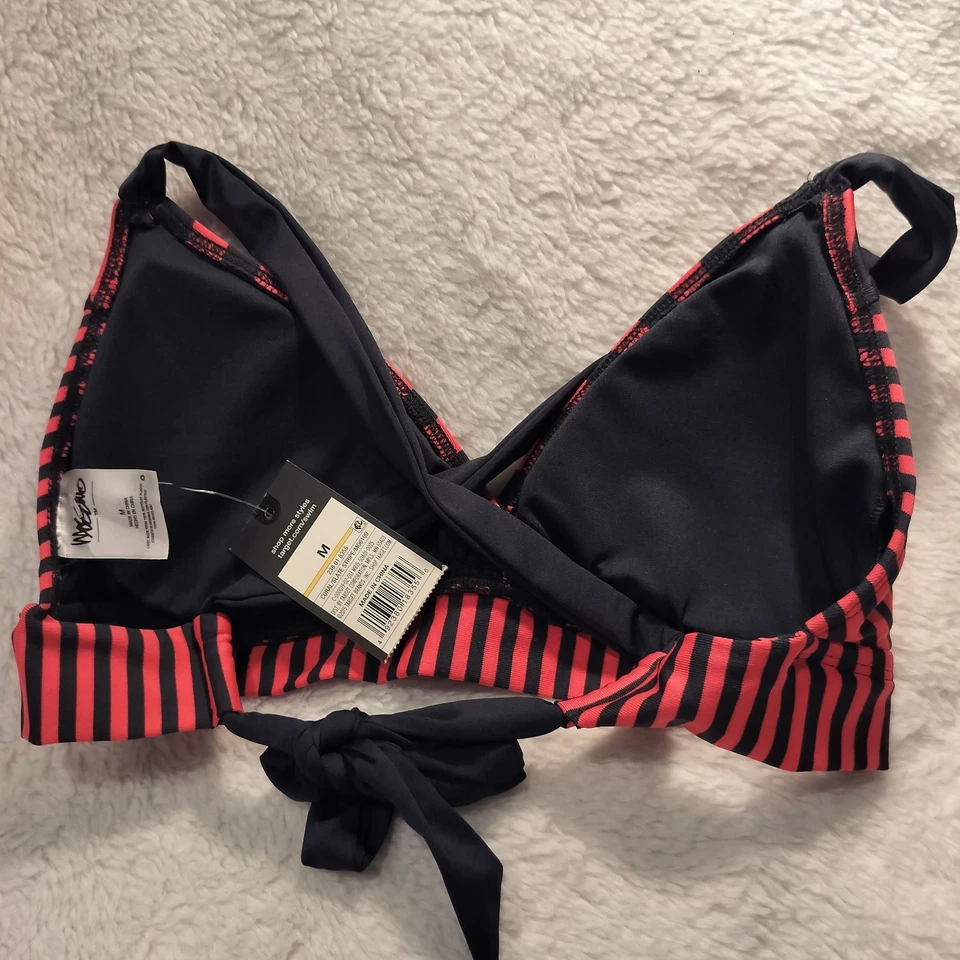 Top de bikini Mossimo para mujer coral y negro a rayas halter nuevo con etiquetas trajes de baño de playa verano Foto 2 de 4