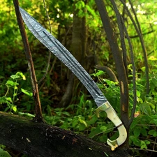 Custom Handmade Damascus Steel Blade Survival Kopis Sword |Hunting Sword Camping