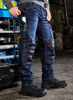 JAMES & NICHOLSON / DAIBER Stretch Jeanshose Denim Bundhose Jeans Arbeitshose CORDURA® Besatz Herren Hose