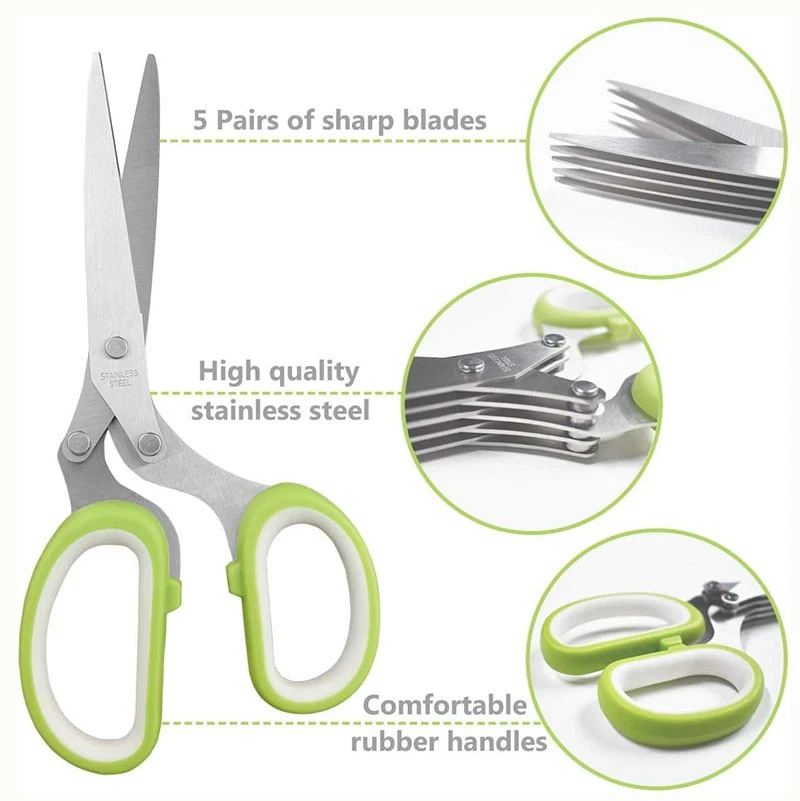 2 peças tesoura de trituração de aço inoxidável 5 lâminas erva afiada ferramenta de cozinha - Imagem 4 de 4