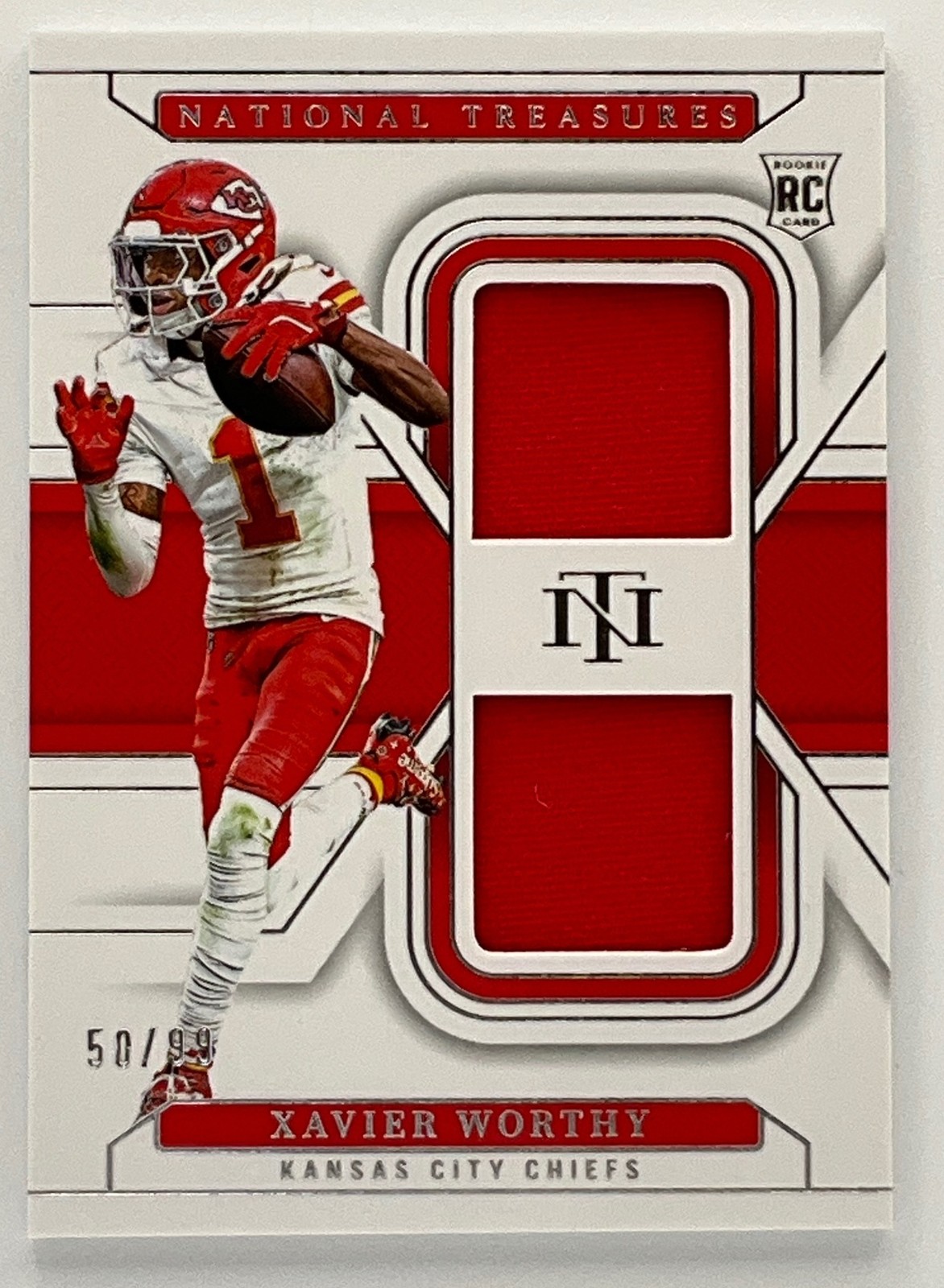 2024 Panini National Treasures Xavier Worthy Rookie Dual Materials /99 Chiefs