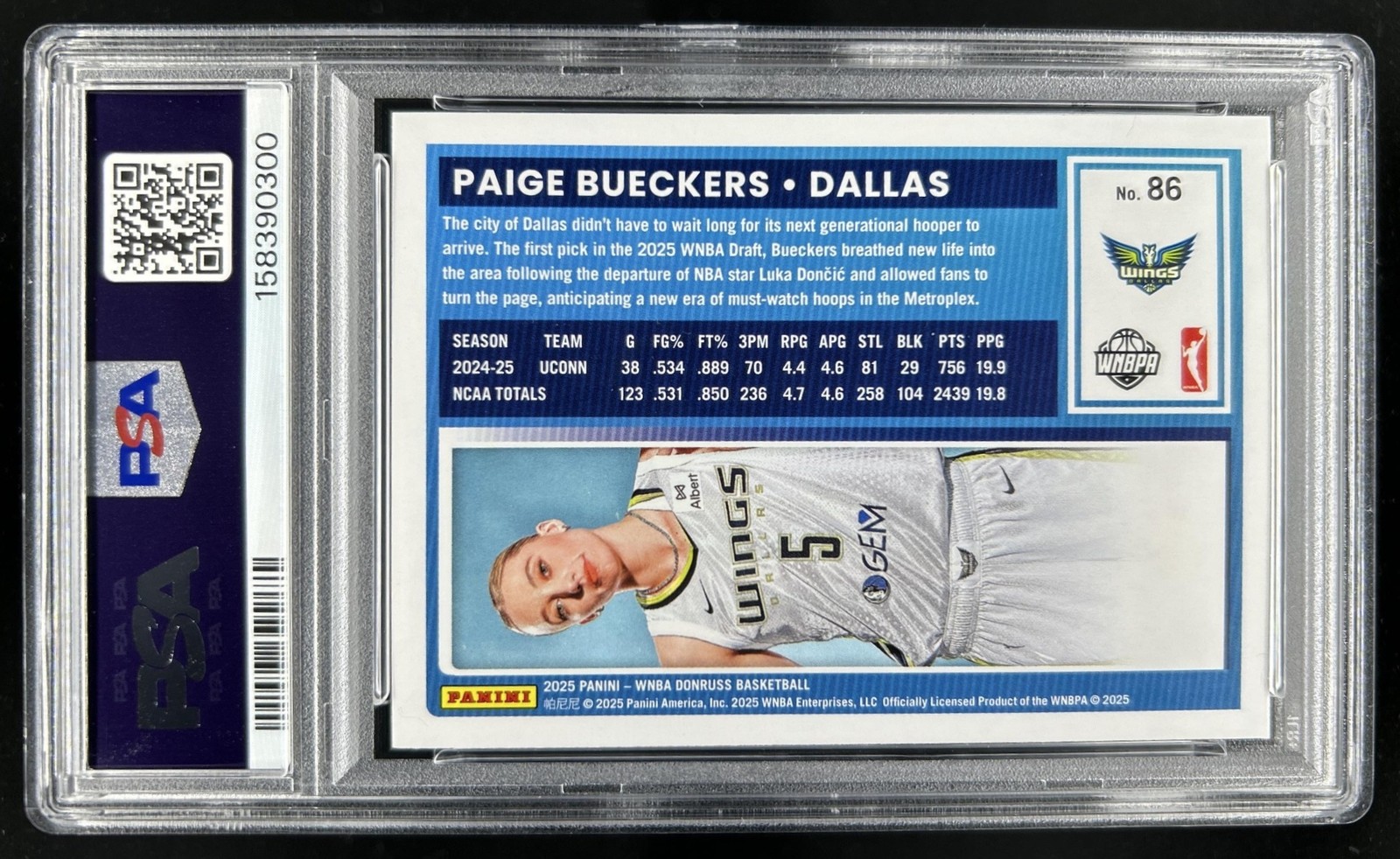 2025 Panini Donruss WNBA Paige Bueckers Rookie #86 Wings PSA 10 Rookie view 2
