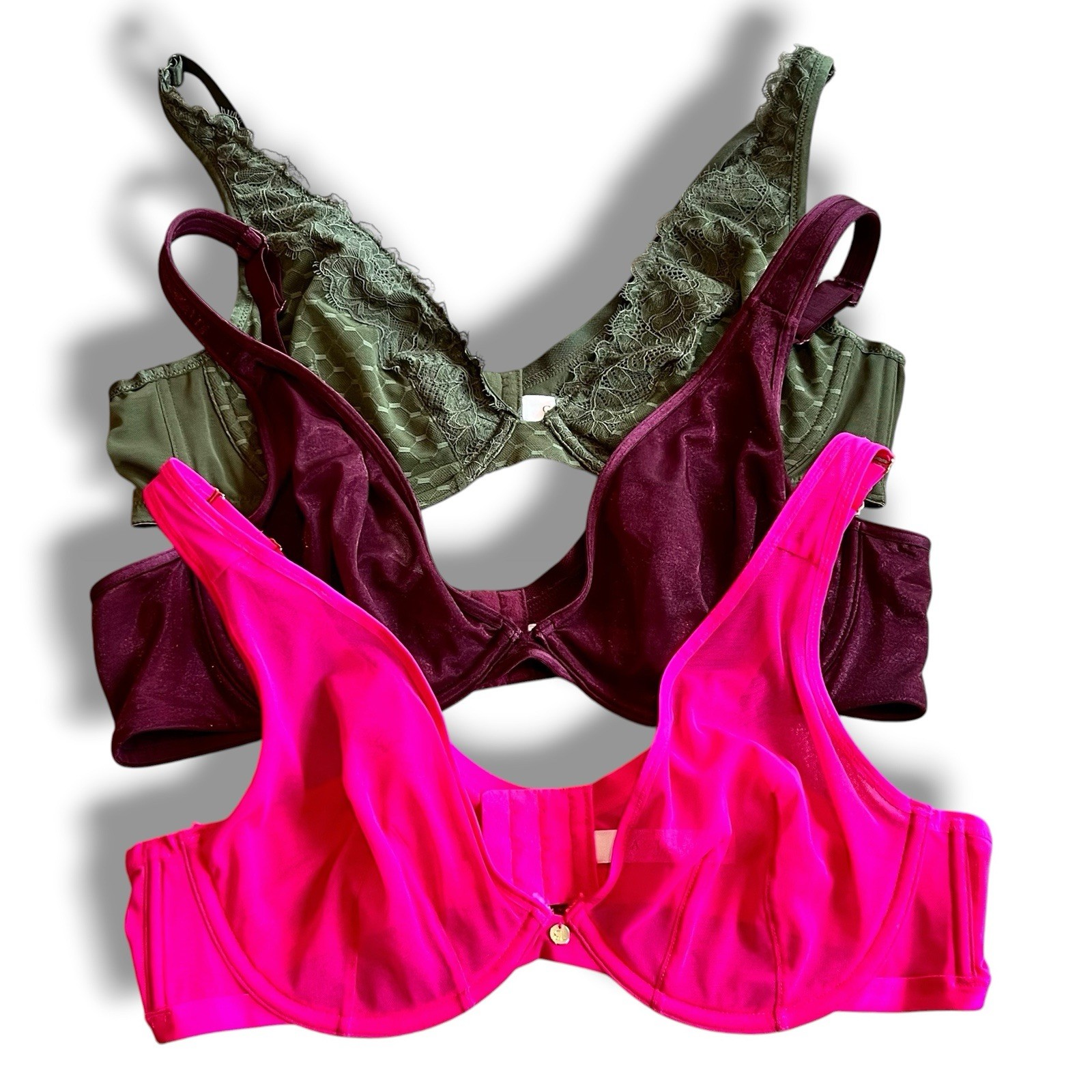 Cacique 42C Unlined High Apex Plunge Bra Mesh Underwired Lot Of 3 NWOT C-8