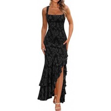 BORIFLORS Women's Elegant Ruched Floral Maxi Wedding Guest Dress size XS-XL
