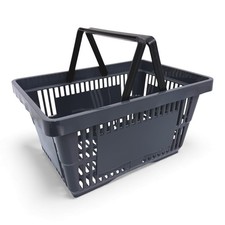 28L Dark Grey Plastic Shopping Basket–HDPE,Foldable Handles,Stackable Retail Lot