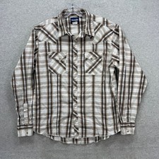 Wrangler Western Pearl Snap Shirt Mens XL Brown Plaid Long Sleeve Rodeo Cowboy