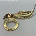 Gold Tone Brushed Leaf & Circle Brooches 20.3g — photo 1