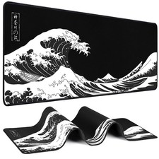 Mouse Pad Gaming - Desk Mat for Keyboard and 31.5L x 11.8W inches, Black Wave
