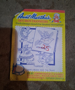 Aunt Martha's #3597 Dutch Girl Hot Iron Transfer Pattern for Tea Towel, Iron-On