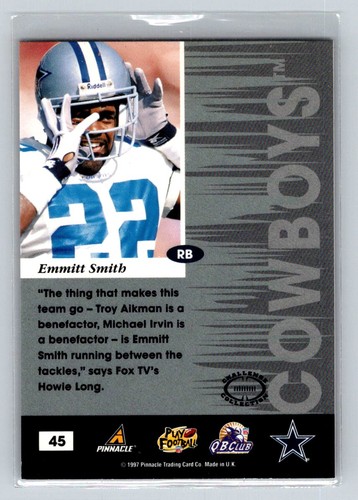 1997 Pinnacle Inscriptions #45 Emmitt Smith - Picture 2 of 2