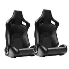 1pair Universal Car Racing Seats Pvc Leather With 2 Sliders Sport Seats Black