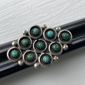 Vintage Zuni Sterling Silver Petit Point Turquoise Cluster Long Ring 1 5/8"