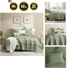 Boho Green Quilt Set King Size Bedding Comforter with Pillow Shams Floral