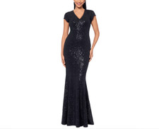 Betsy  Adam Sequined Lace Cap-Sleeve Gown MSRP 319