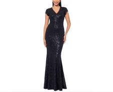 Betsy & Adam Sequined Lace Cap-Sleeve Gown MSRP $319