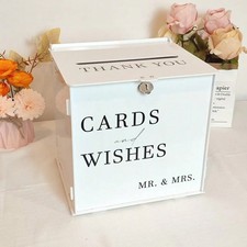 White Wooden Wedding Reception Greeting Card Box With Lock And Slot