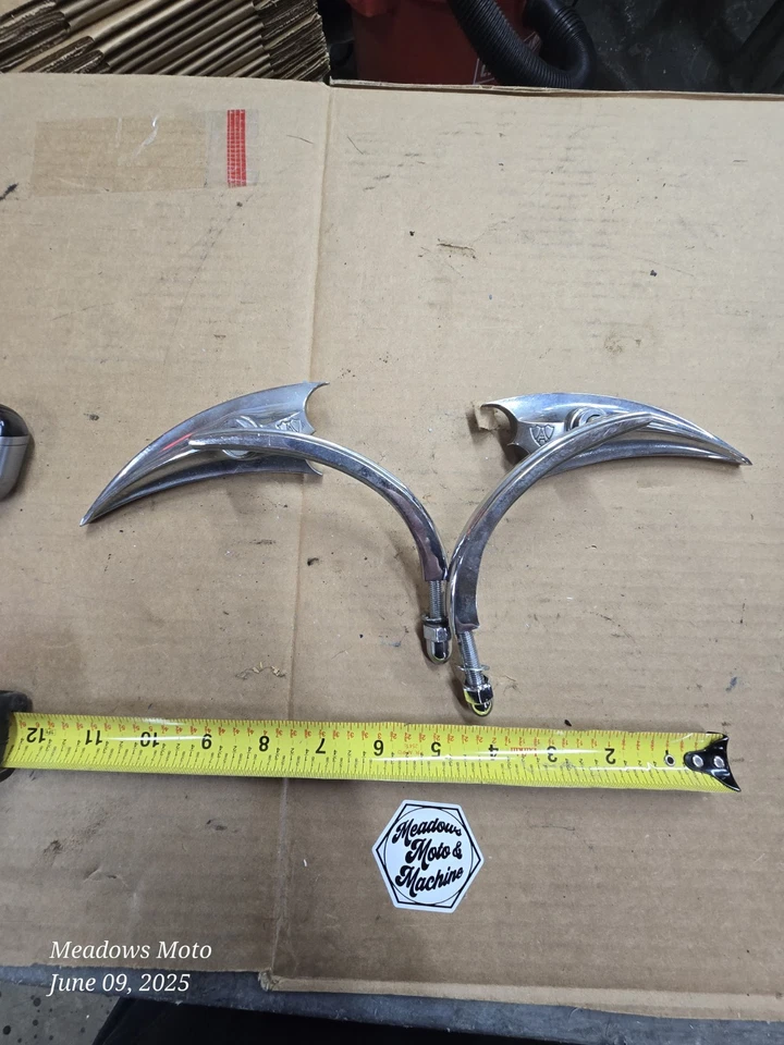 Original ARLEN NESS chrome Micro Scoop Mirror Set For Harley-Davidson XL FL Chop - Image 2 of 2