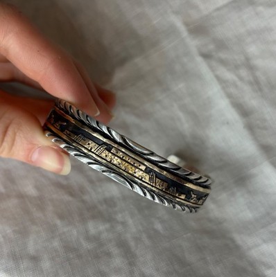 INTRICATE VINTAGE NATIVE AMERICAN NAVAJO UNIQUE 12K GOLD & STERLING SILVER