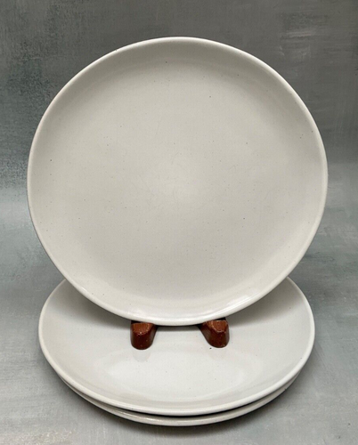 Crate and Barrel Aaron Probyn Welcome White Gray Set of 3 Salad Plates