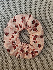 Handmade Hair Scrunchie red roses with Paw Prints theme