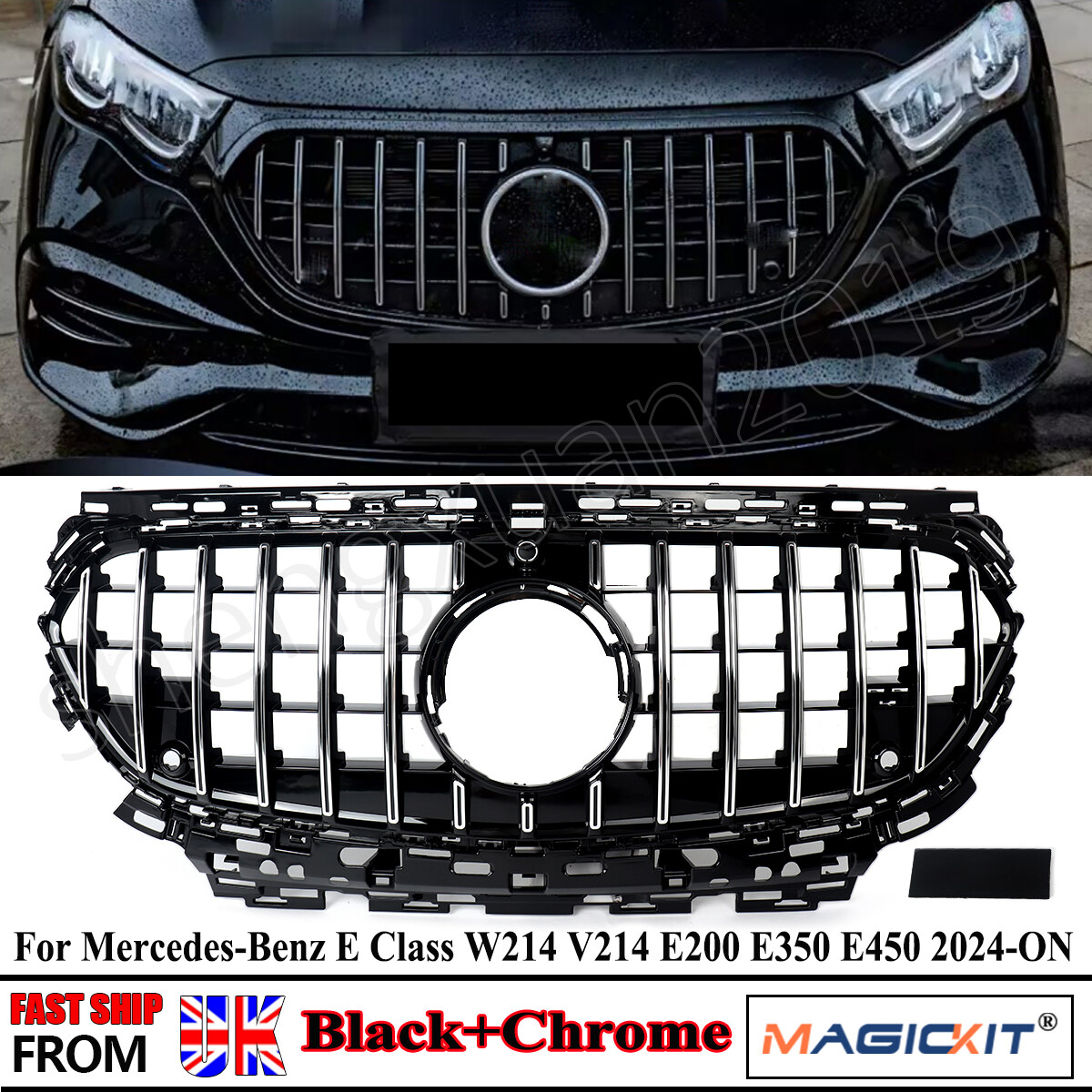 Black+Chrome Front Bumper Grille Mesh Grill For Mercedes Benz E Class W214 2024+