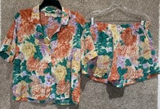 Vintage Victoria's Secret Gold Label Womens Small Floral Button Top W/Shorts Set