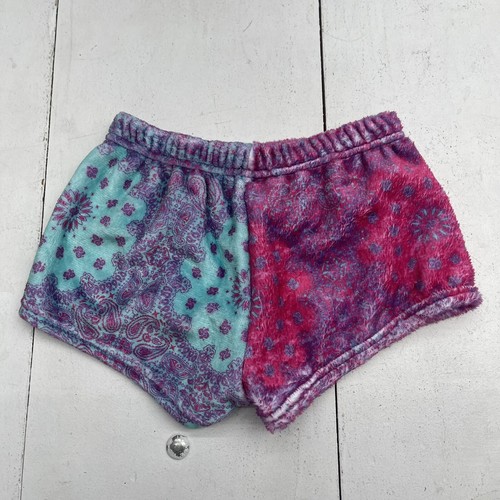 Youth Girls Pink & Blue Camp Bandana Fleece Pajama Sleep Shorts Size Medium - 第 5/5 張圖片