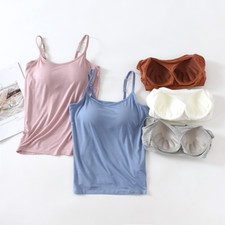 Lady Vests Camisole with Built In Bra Adjustable Spaghetti Strap Tank Tops Basic