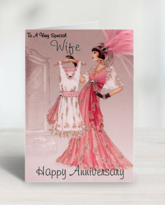 Personalised Wedding Anniversary card Art Deco Ladies Wife Partner ...