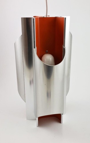 Lámpara colgante de luz colgante de aluminio y esmalte naranja doblada Karlby Pantre Lyfa años 60 - Imagen 5 de 23