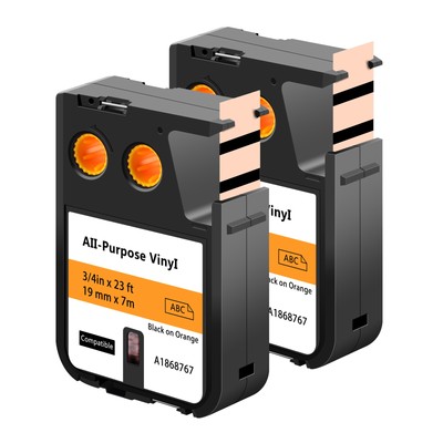 2PK Vinyl Label Tape 1868767 for DYMO XTL-300 XTL-500 Black on Orange 3/4 in