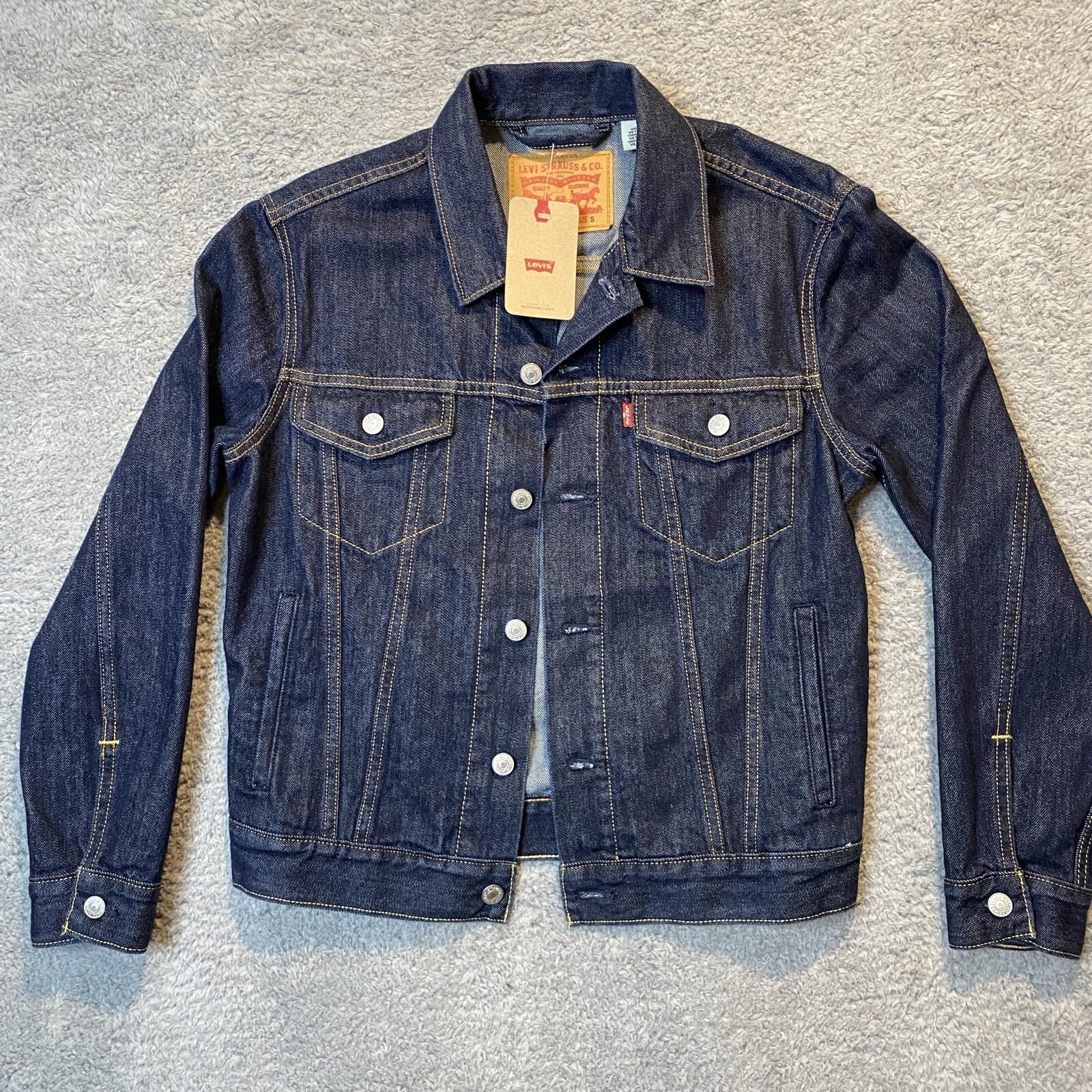 Levi's Trucker Denim Jacket Mens S Dark Blue Jean Red Tab 72334-2511 Standard