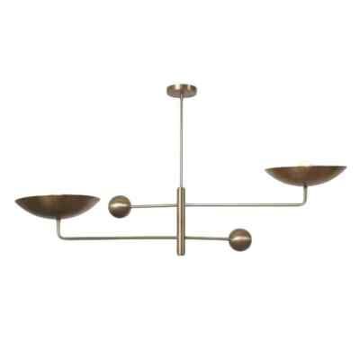 Antike 2-flammige geschwungene Hängelampe Mid Century Modern Roh Messing Kron...