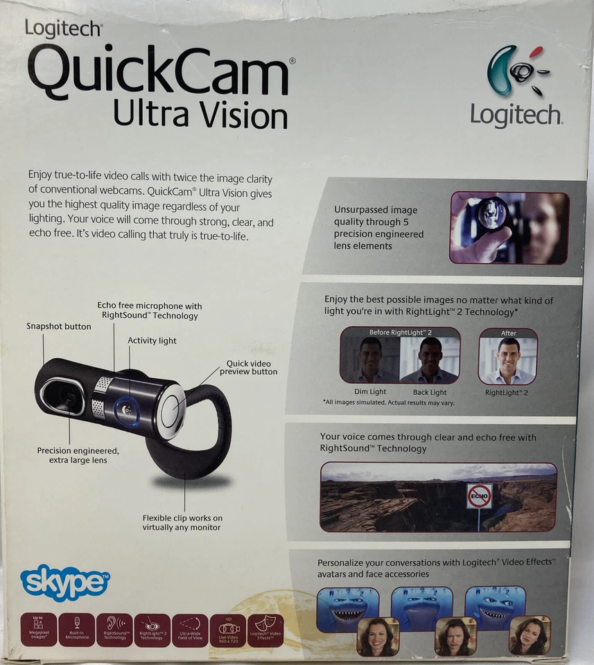 Logitech QuickCam Ultra Vision Webcam – Built-in Mic, NIB, Sealed - Image 2 of 4