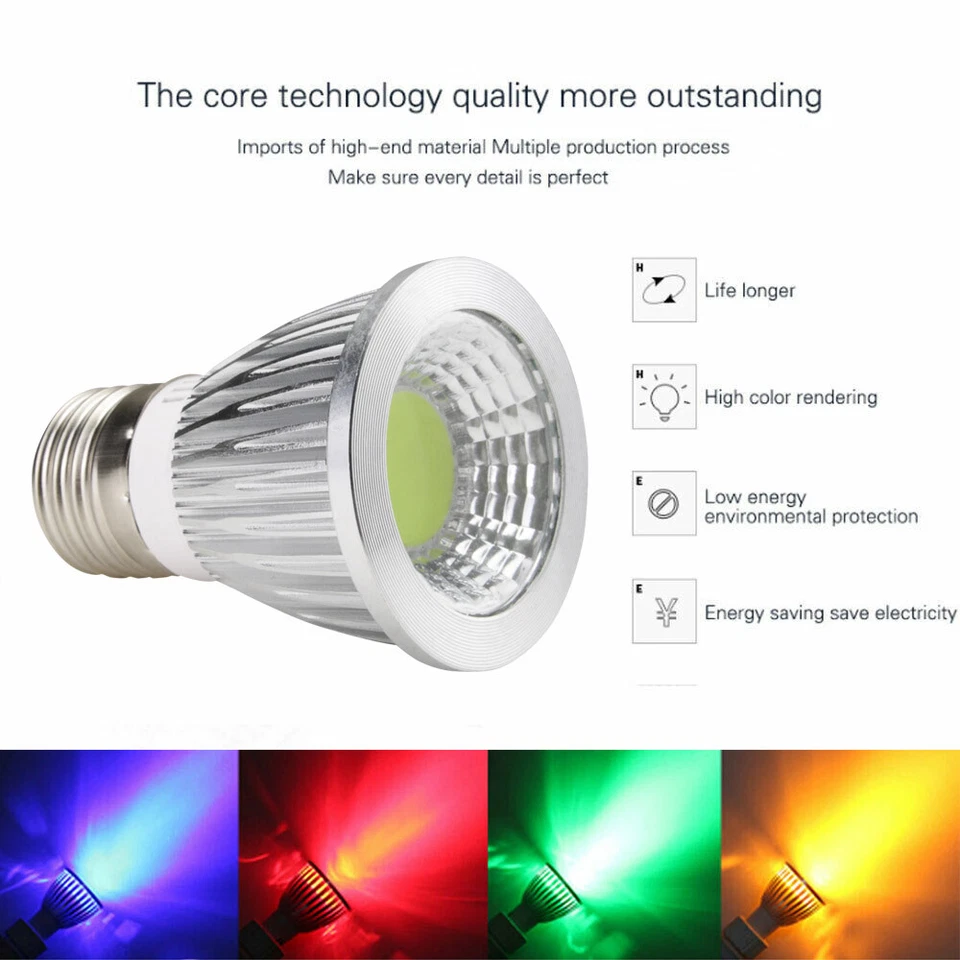LED Spotlight Dimmable COB Bulbs MR16 6W 9W 12W 12V Red Green Blue Lamps RH778 - Image 3 of 4