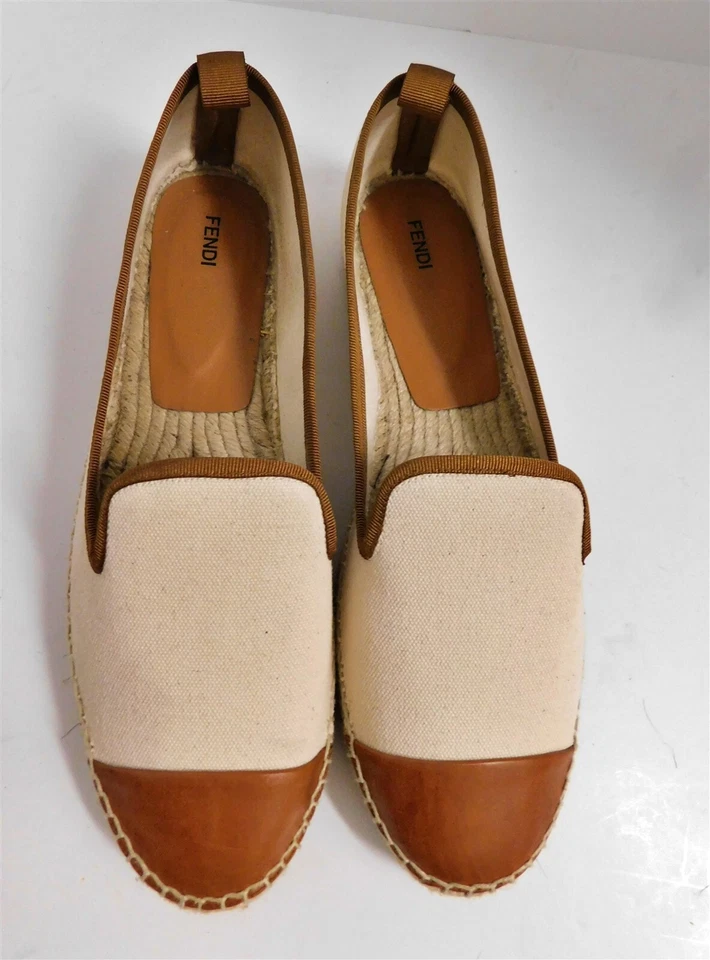 Alpargata Fendi Junia Beige Lona Cuero Marrón Plana Italia 42 Foto 2 de 4