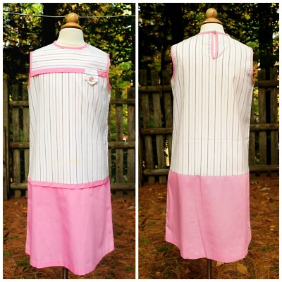 VTG 60's Girls Pink & White Striped Cotton Sheath Dress Size 16 Dropped  Waist | eBay