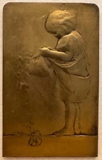 FRANCE Little Girl with Roses Plaque by Ovide Yencesse