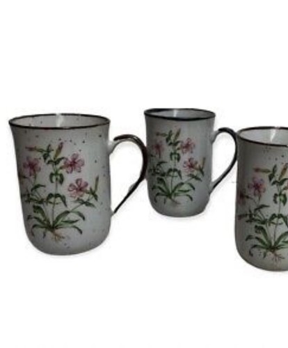 Vintage Set of 2, Wild Pink Coffee Tea Mugs Cups Flowers Speckles #101 Japan - Picture 7 of 9