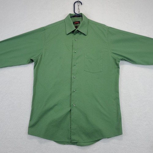 J Garcia Mens Sz M Green Button Up Fabric Striped Long Sleeve Dress Shirt Retro - Picture 5 of 16