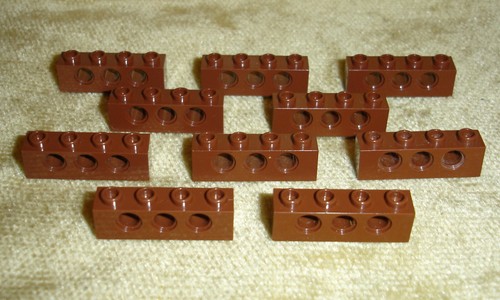 LEGO Parts: 3701 Technic, Brick 1 x 4 with Holes x10 PIECE REDDISH BROWN useful - Picture 3 of 3